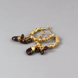Garnet Cluster Hoop Earrings, Gold Wire Wrapped Hoops, Garnet Earrings, Garnet Hoops, January Birthstone, Statement Hoops, Burgundy Earrings