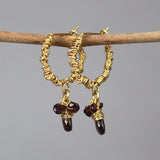 Garnet Cluster Hoop Earrings, Gold Wire Wrapped Hoops, Garnet Earrings, Garnet Hoops, January Birthstone, Statement Hoops, Burgundy Earrings