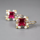 Pink Earrings, Pearl Earrings, Dangle Earrings, Square Earrings, Bridal Earrings, Boho Dangle Earrings, Unique Bridesmaid Gift