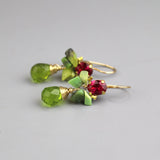 Pink Green Dangle Earrings, Fuchsia Pink Earrings, Chrysoprase Earrings, Cluster Earrings, Gemstone Earrings, Colorful Boho Earrings