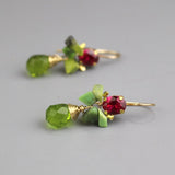 Pink Green Dangle Earrings, Fuchsia Pink Earrings, Chrysoprase Earrings, Cluster Earrings, Gemstone Earrings, Colorful Boho Earrings