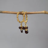 Garnet Cluster Hoop Earrings, Gold Wire Wrapped Hoops, Garnet Earrings, Garnet Hoops, January Birthstone, Statement Hoops, Burgundy Earrings