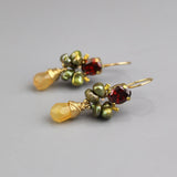 Unique Gemstone Earrings, Dainty Earrings, Carnelian Drop Earrings, Cluster Earrings, Boho Earrings, Colorful Wedding Earrings, Petite