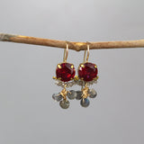 Cluster Earrings, Fuchsia Earrings, Labradorite Earrings, Gemstone Earrings, Unique Earrings, Small Dangle Earrings, Handmade Jewelry