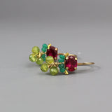 Gemstone Earrings, Tiny Dangle Earrings, Pink Green Earrings, Green Onyx Earrings, Peridot Earrings, Joy Earrings, Petite Cluster Earrings