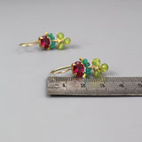Gemstone Earrings, Tiny Dangle Earrings, Pink Green Earrings, Green Onyx Earrings, Peridot Earrings, Joy Earrings, Petite Cluster Earrings