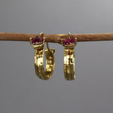 14K Gold Ruby Hoop Earrings, Chunky Hoop Earrings, Gemstone Hoops, Solid Gold Hoop Earrings, Handmade Hoops, Ruby Jewelry, Statement Hoops