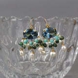 Light Blue CZ Earrings, Vintage Style Earrings, Bridal Earrings, African Turquoise Earrings, Pearl Drop Earrings, Gemstone Cluster Earrings