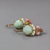 Multi-Stone Earrings, Amazonite Earrings, Unique Gemstone Earrings, Rhodonite Earrings, Pearl Earrings, Bridal Earrings, Mother of the Bride