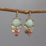Multi-Stone Earrings, Amazonite Earrings, Unique Gemstone Earrings, Rhodonite Earrings, Pearl Earrings, Bridal Earrings, Mother of the Bride