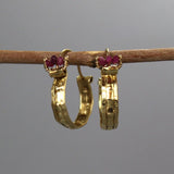 14K Gold Ruby Hoop Earrings, Chunky Hoop Earrings, Gemstone Hoops, Solid Gold Hoop Earrings, Handmade Hoops, Ruby Jewelry, Statement Hoops