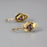 Garnet Shield Earrings, Hammered Protection Earrings, Gold Drop Earrings, Spiritual Earrings, January Birthstone Earrings, Petite Earrings