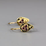 Garnet Shield Earrings, Hammered Protection Earrings, Gold Drop Earrings, Spiritual Earrings, January Birthstone Earrings, Petite Earrings