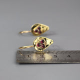 Garnet Shield Earrings, Hammered Protection Earrings, Gold Drop Earrings, Spiritual Earrings, January Birthstone Earrings, Petite Earrings