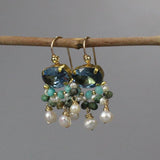 Light Blue CZ Earrings, Vintage Style Earrings, Bridal Earrings, African Turquoise Earrings, Pearl Drop Earrings, Gemstone Cluster Earrings