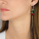 Ruby Zoisite Cluster Earrings, Gemstone Hoop Earrings, Chain Drop Earrings, Christmas Gift, Dangle Hoop Earrings, Unique Hoops, Fall Wedding
