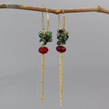 Ruby Zoisite Cluster Earrings, Gemstone Hoop Earrings, Chain Drop Earrings, Christmas Gift, Dangle Hoop Earrings, Unique Hoops, Fall Wedding