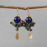 Lapis Lazuli Earrings, Ruby Zoisite Cluster Earrings, Colorful Earrings, Multi Stone Earrings, Gemstone Earrings, Lapis Jewelry