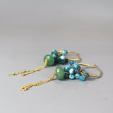 Unique Hoop Earrings, Fringe Earrings, Chain Hoop Earrings, Aventurine Earrings, Blue Apatite Hoops, Cluster Dangle Earrings, Gift for Her