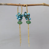 Unique Hoop Earrings, Fringe Earrings, Chain Hoop Earrings, Aventurine Earrings, Blue Apatite Hoops, Cluster Dangle Earrings, Gift for Her