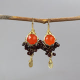 Carnelian Earrings, Autumn Earrings, Garnet Cluster Earrings, Fall Wedding Earrings, Bohemian Earrings, Dangle Earrings, Gift for Her