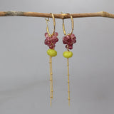 Strawberry Rose Quartz Cluster Earrings, Large Hoop Earrings, Chain Fringe Earrings, Long Dangle Earrings, Gemstone Hoop Earrings, Gift Idea