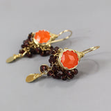 Carnelian Earrings, Autumn Earrings, Garnet Cluster Earrings, Fall Wedding Earrings, Bohemian Earrings, Dangle Earrings, Gift for Her