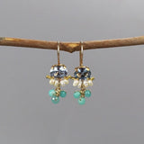 Petite Cluster Earrings, Blue Zirco Earrings, Gemstone Earrings, Pearl Jewelry, Tiny Drop Earrings, Amazonite Earrings, Pearl Earrings