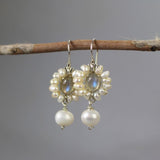 Pearl Bridal Wedding Earrings, Labradorite Earrings, Labradorite Flower Earrings, Pearl Flower, Spring Wedding, Sterling Silver, Bridal Gift