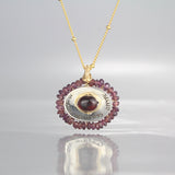 Garnet Engraved Happiness Necklace