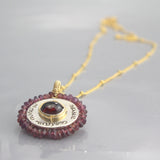 Garnet Engraved Happiness Necklace