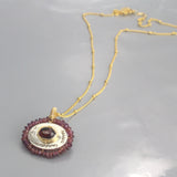 Garnet Engraved Happiness Necklace