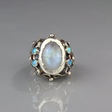 Moonstone and Lab Opal Silver Queen Ring