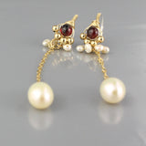 Garnet Pearl Long Spring Earrings