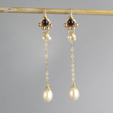 Garnet Pearl Long Spring Earrings