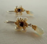 Garnet Pearl Jasmine Flower Earrings
