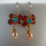 Turquoise Garnet Jasmine Flower Earrings