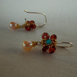 Turquoise Garnet Jasmine Flower Earrings