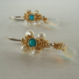 Turquoise Pearl Jasmine Flower Earrings