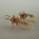 Pink Zircon Pearl Jasmine Flower Earrings