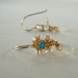 Turquoise Pearl Jasmine Flower Earrings