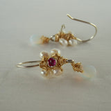 Pink Zircon Pearl Jasmine Flower Earrings