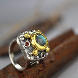 24K Gold Labradorite Signet Ring