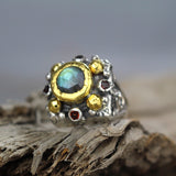 24K Gold Labradorite Signet Ring