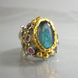 Labradorite Gold Silver Lakshmi Ring