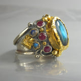 Labradorite Gold Silver Lakshmi Ring