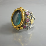 Labradorite Gold Silver Lakshmi Ring