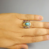 Labradorite Gold Silver Lakshmi Ring
