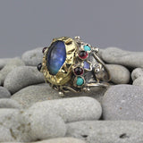 Silver and 9K Solid Gold Labradorite Queen Ring