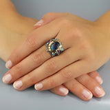 Silver and 9K Solid Gold Labradorite Queen Ring